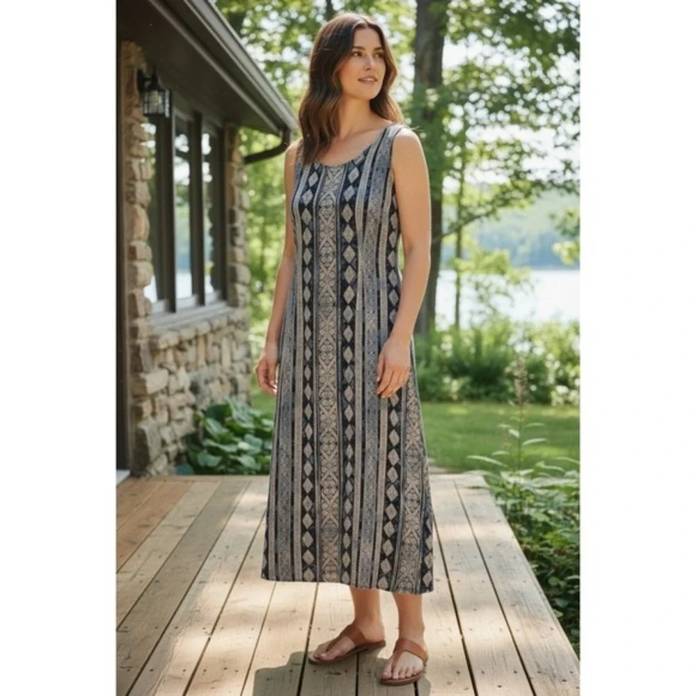 Marks & Spencer Vintage Maxi Dress Blue Paisley Boho Effortless Sleeveless M - Picture 1 of 16